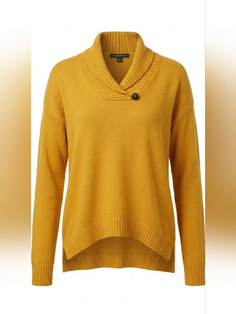 Jeanne Pierre Mustard Solid Yellow Waterfall Sweater Women’s Large Cow Neck
